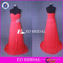 ED Bridal Elegant Sweetheart A Line Mousseline longue robe demoiselle d&#39;honneur rouge avec bordure perlée